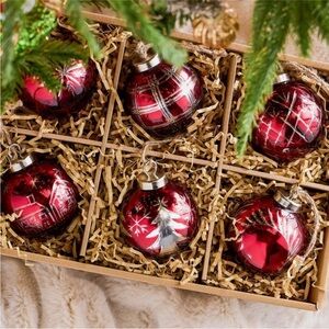 NWT Pottery Barn Red Cut Glass Ornament Collection Set of 6